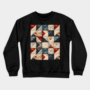 Retro Geometric Distressed Patchwork Quilt Pattern Crewneck Sweatshirt